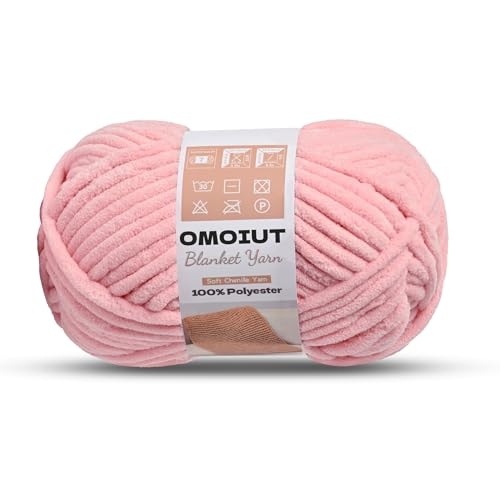 Image of OMoiout Chunky Chenille Yarn for Crocheting, Soft Baby Blanket Yarn, #7 Super Bulky, Chunky Knit Blanket Crochet Yarn, 7 oz /109.4 yds Fluffy Velvet Amigurumi Yarn(Pink)