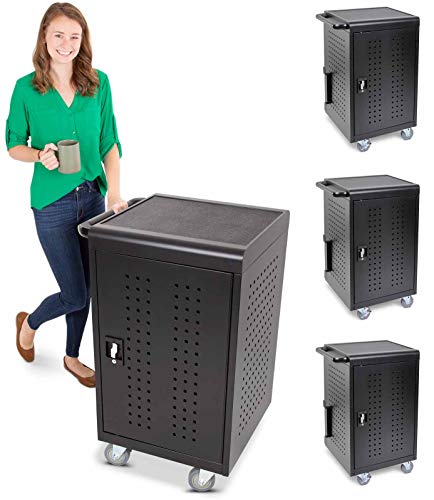 3 Pack Line Leader 30 Unit Compact Mobile Charging Cart | Locking Cabinet Holds 30 Tablets, Laptops or Chromebooks | UL Safety Storage Cart with Two 15-Outlet Power Strips for School (3-Pack Carts)