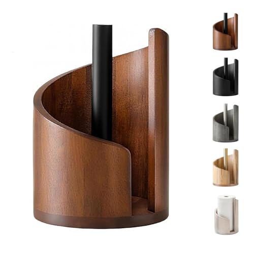Image of Mountain Paper Towel Holder Countertop with Mango Wood Round Base and Iron Holder (Brown)