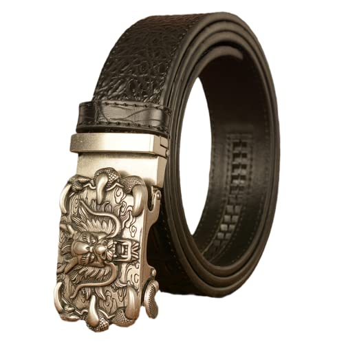 Men's Handmade Alligator Pattern Leather Ratchet Belt - Dragon Head & Claws Automatic Buckle
