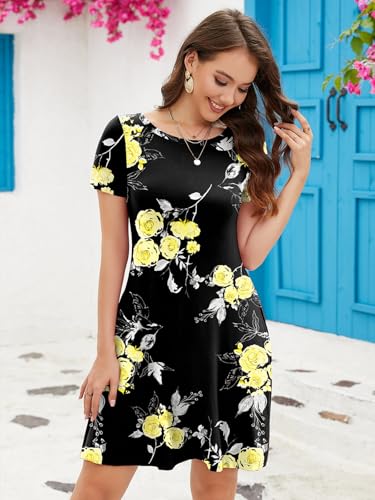 Image of KORSIS Summer Women's Dress Casual T-Shirt Short Sleeve Dresses Swing Flowy Beach Vacation Work Sundress with Pockets