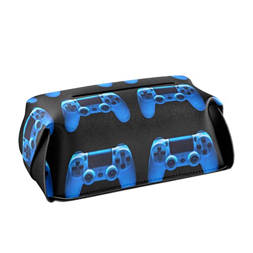 Oyihfvs Video Game Joystick Gamepad In Blue Neon Lights Isolated On Black Square Leather Tissue Box Cover With Handle For Bathroom Home Night Stands Vanity Countertop Office Desk Car 5.7X5.7X5.7 In #TOP1