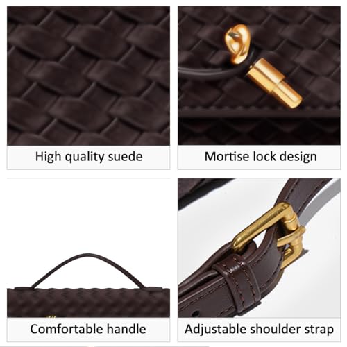 Image of JYG Suede Woven Handbag for Women Brown Evening Shoulder Bag Casual Clutch Purse Crossbody Satchel with Metal Buckle 2025