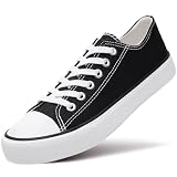 FRACORA Womens Canvas Sneakers Low Top Lace Up Canvas Shoes Fashion Comfortable(Black,US10)