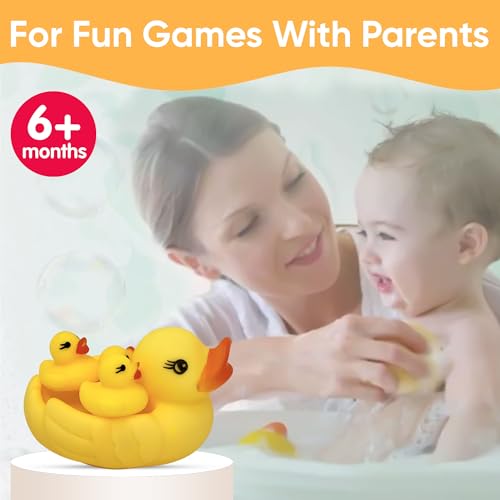4Pcs Rubber Duck Family Set, Floating Bathtub Pool Toys for Toddlers, Fun Time Bath Toys, Soft Rubber Ducks with Beep Sound, Stocking Fillers, Kids Summer Toys 36+ Months - Image 4