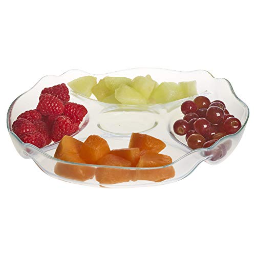 URBNLIVING Glass Serving Bowl for Snacks, Dips, Tapas - 5 Compartments