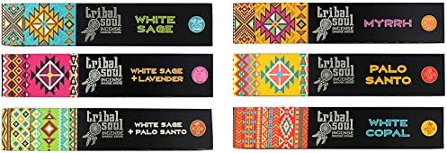 Tribal Soul Incense Sticks - Set of 6 Different Packs - White Sage, White Sage & Lavender, White Sage & Palo Santo, White Copal, Myrrh, Palo Santo - 90 Grams Total