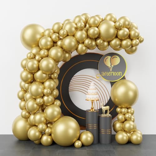 Image of AFTERLOON Biodegradable Natural Rubber Latex 112pcs Gold Different Sizes 18 inch 12 inch 10 inch 5 inch Plastic-Free Alternative Balloon Garland Arch Kit perfect for Party, Graduation Shower, Wedding, Holidayation
