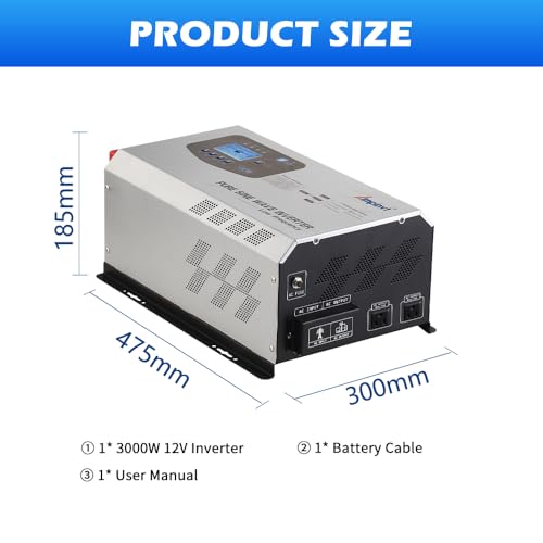 Ampinvt 3000W Peak 9000W Pure Sine Wave Power Inverter Charger,DC 12V to 120V AC for Home RV Camper with LCD Display,Low Frequency Power Inverter by AMPINVT - Image 5