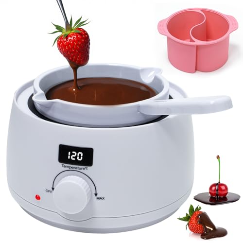 fisca Schokoladen Schmelzschale, Bonbonwärmer mit 2 Einsatzgläsern, Spatel, Matte, Extra Großes Fassungsvermögen Küche Schmelzen Werkzeug Zubehör für Dipping Kuchen Lutscher