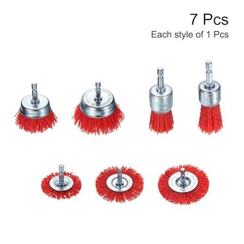 Image of HARFINGTON 7pcs Nylon Filament Wire Wheel Cup Brush for Drill, Abrasive Brushes Set with 1 /4 inch Hex Shank, 1 inch,1 1 /6 inch,2 inch,2.56 inch,3 inch, Used for Rust /Corrosion /Paint Removal and Scrub Surface
