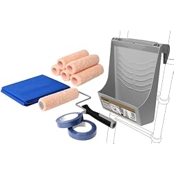 ROLLINGDOG Multifunctional Paint Roller Tray Set(11-Piece) | Ladder Paint Tray,9 inch Paint Roller with 6 Microfiber Covers,Drop Cloth
