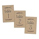 Hadley Designs 1-25 Rustic Kraft Table Number Double Sided Signs for Reception, Restaurant, Birthday Party Event Calligraphy Printed Numbered Card Centerpiece Decor Setting Reusable Frame Stand (4x6)