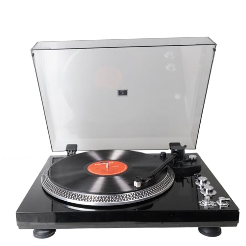 Vintage Turntable for Vinyl Records, Belt-Driven, 33/45 RPM, Aluminum Platter, Black