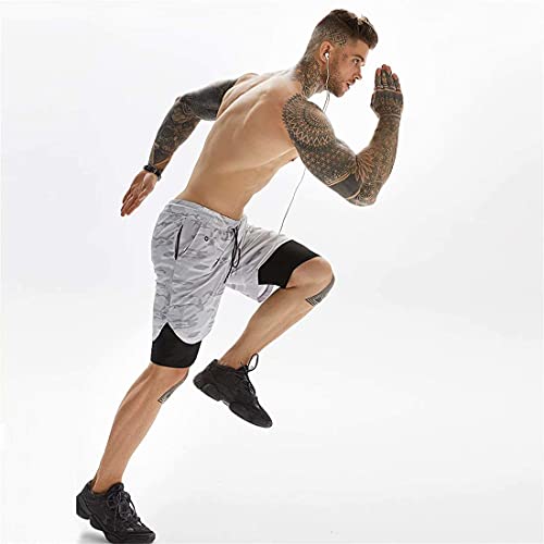 ASKSA Short esportivo masculino 2 em 1 para corrida ou academia, secagem rápida, respirável, para tr