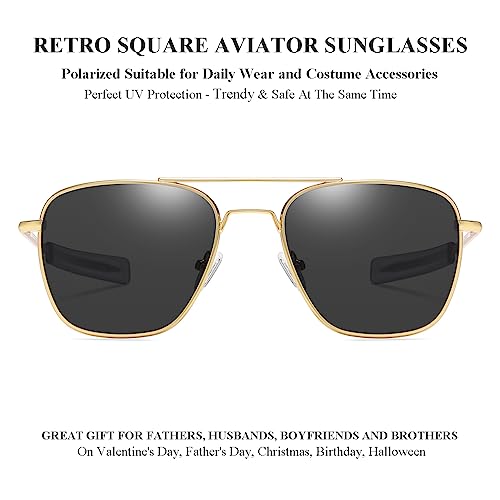 Gleyemor Polarized Square Aviator Sunglasses for Men Retro Military Tough Guy Style Shades3