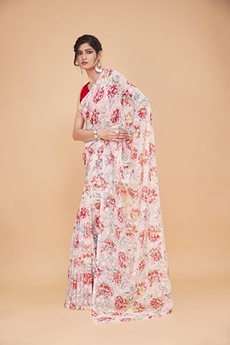 Image of Garden Vareli Summer Roganza Viscose Brasso Floral Print Christmas Special Saree