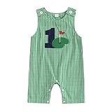mlpeerw Baby Boy Birthday Outfit Sleeveless 1st Embroidery Birthday Romper Jumpsuit Cute One Piece Cake Smash Outfits (1st Birthday Golf Fluorescent Green, 12-18 Months)