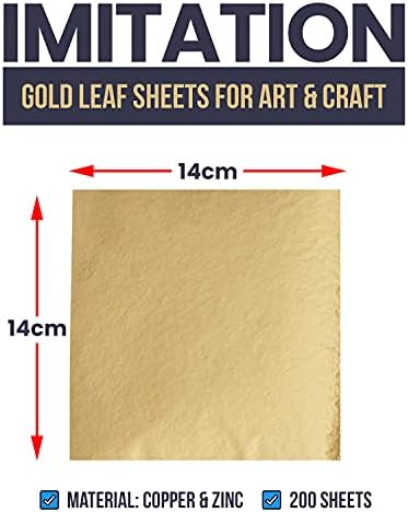 200 Imitation Gold Leaf Sheets 14 x 14 cm Gold Leaf for Art, Gilding, Crafting, Paintings, Home Furniture Decoration, Nail & DIY Arts Projects (Gold, 200 Sheets)