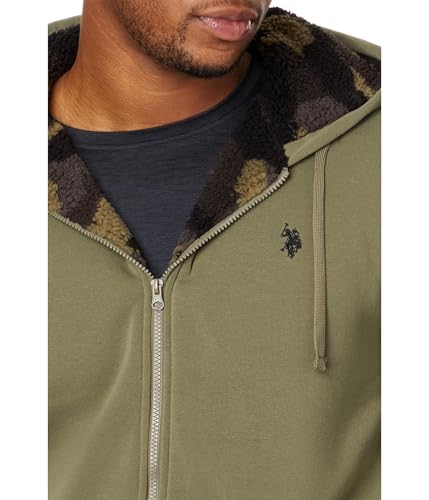 U.S. POLO ASSN. Men's Big & Tall USPA Solid Full Zip Camo Lined Sherpa Hoodie, Urban Jungle3