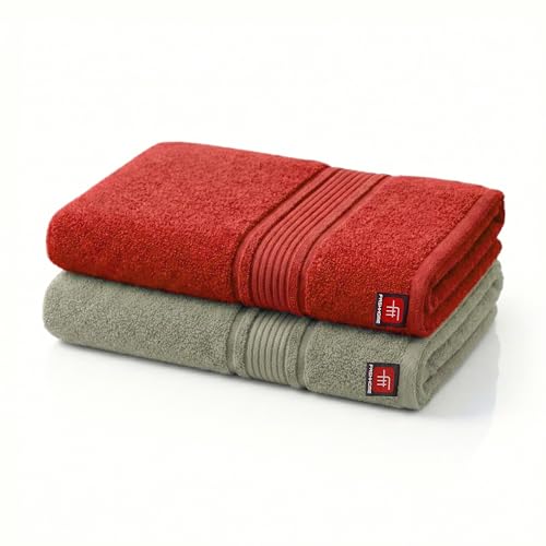 Image of Bath Towel Set of 2 | 380 GSM 100% Cotton Large Size Towels | Highly Absorbent, Quick Dry & Lightweight | Soft Bath Towels for Men & Women (Maroon & Green)