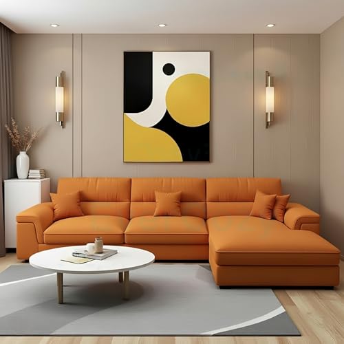 Image of Italino 4 Seater Luxurious L Shape Fabric Sofa Set (Right Side Lounger, Orange) | 3 to 4 Person Wooden Corner Sofa Couch for Living Room Bedroom Home Hall Furniture