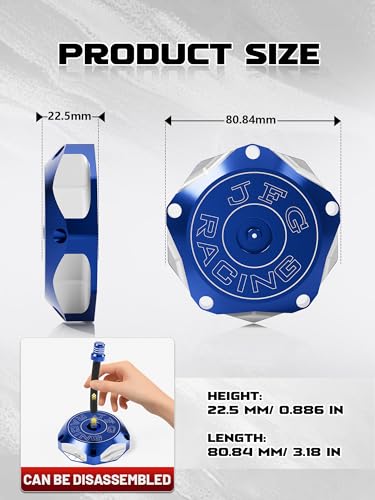 Image of JFG RACING ATV Gas Cap,CNC Fuel Tank Billet Cover for YFZ 450,YFZ450R,Banshee 350 200,Raptor 660 350 250 125,Warrior 350 450,Kodiak 400,Grizzly 660 450 400 350,Bruin 350 250-Blue