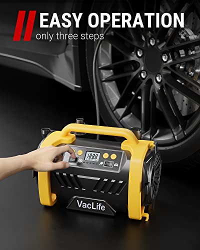 Vaclife Tire Inflator Portable Air Compressor - 12V Dc/110V Ac Car Tire Pump For Air Mattress Beds, Boats With Inflation And Deflation Modes, Dual Powerful Motors, Model: Atj-6588, Yellow (Vl758) #TOP5