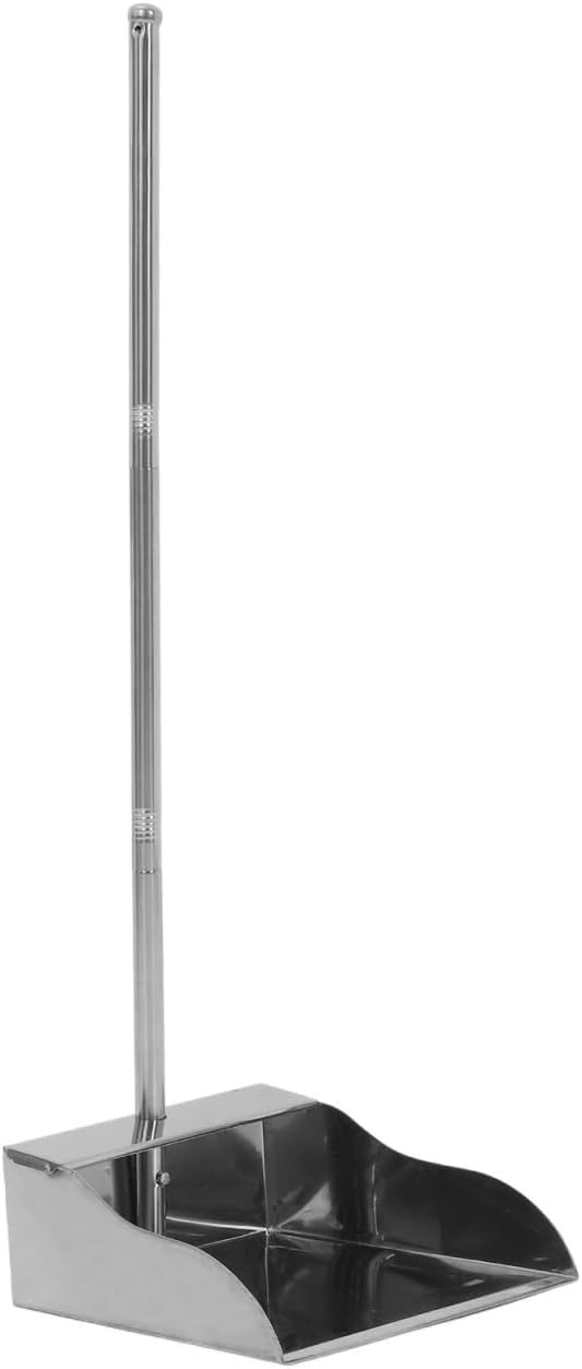 TIDTALEO Long Handled Stainless Steel Dustpan Heavy Duty Trash Scooper for Home Garage Yard Cleaning with Upright Stand Suitable for Pet Waste and Garden Use
