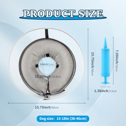 Image of Inflatable Dog Cone Collar for Dogs After Surgery, 2 in 1 Soft Inflatable Dog Cone with Manual Inflator and Clear PVC Anti-Licking Shield, Dog Recovery Protective Collar(Grey,Color:L)