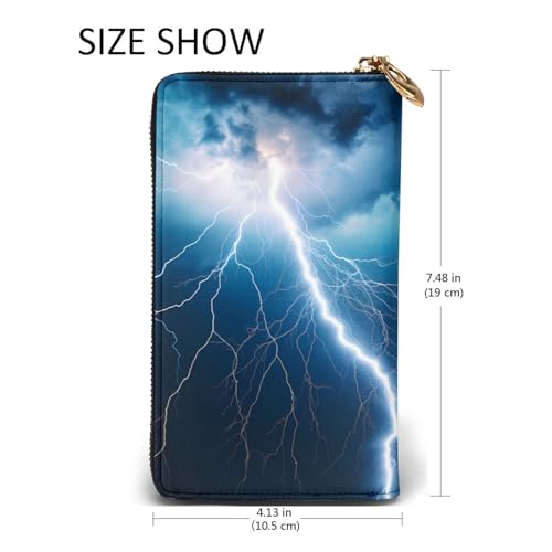 Lightning Picture Leather Long Clutch Wallet for Fashionable Girls and Women - Durable, Stylish, and Functional, Black, One Size 5