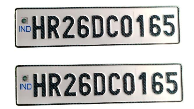 Image of Car Number Plate Set | Die-Pressed | IND Font & Hologram | Non-HSRP | Radium White | Front & Rear Plates 19.75 Inch Plates.