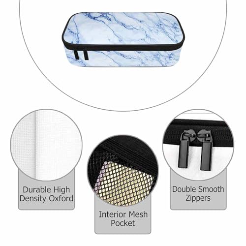 Image of Blue Marble Pencil Holder Bag Abstract Stone Floor Granite Stripe Texture Pencil Case College Office School for Teens Boy Girl