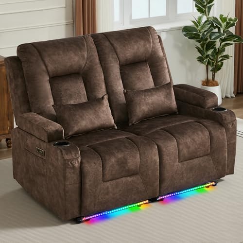 URREED Power Recliner Sofa with LED USB Cup Holders