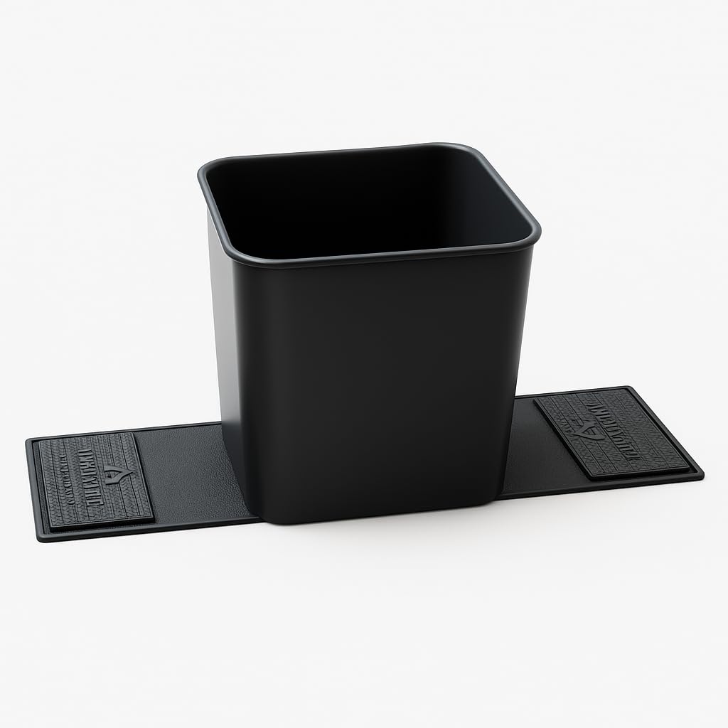 Car Trash Can with Stability Wings – Leakproof Portable Garbage Bin for Fabric & Rubber Mats – Compact Durable Plastic Auto Organizer for Cars, SUVs, Trucks (Black with Flap, Small)