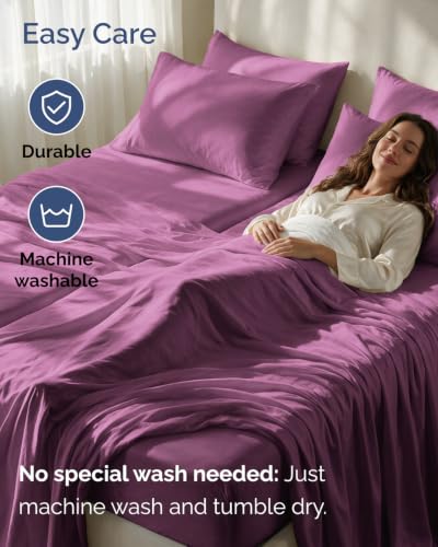 Image of Split King 7 Piece Bed Sheet Set - Soft, Breathable & Cooling - Deep Purple