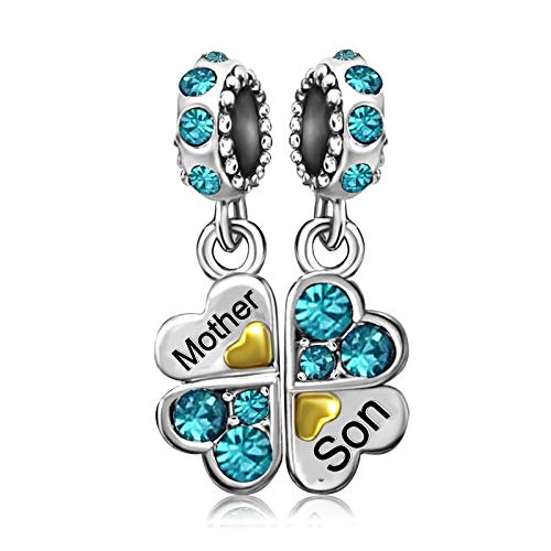 Image of JMQJewelry Mother Mom Son Love Family Lucky Clover Birthstone Crystal Dangle Womens Beads Charms for Bracelets Girls Jewelry 2023