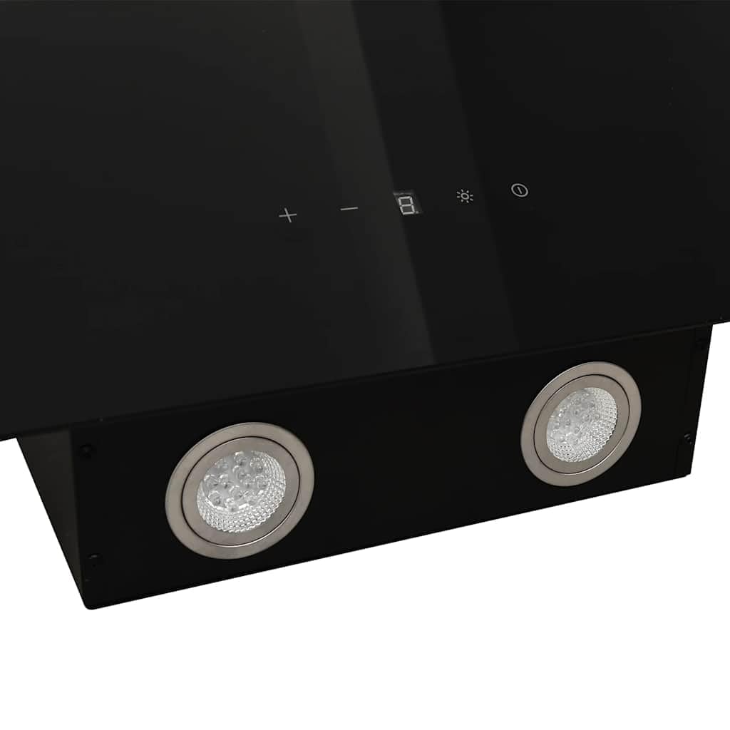 Okap kuchenny ścienny 60 cm ze stali i szkła hartowanego w kolorze czarnym, z filtrem z węglem aktywnym, strumień powietrza 297 m³ h, 2 diody LED, do kuchni, płyty kuchennej