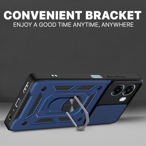 Image of Pikkme Back Cover for Oppo A6X 5G | 360 Protection Case | Sliding Camera Shield Cover & Ring Holder Stand D10 Tough Armor Bumper Case (Blue)