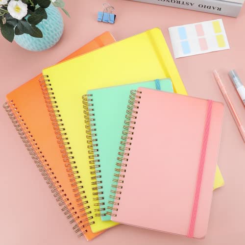 Smarpau 4 Pack Spiral Notebook, 8.5" X 11" Large Dotted Notebook, 120 Gsm Thick Paper, 57 Sheets/114 Pages, Notebook College Ruled, Dot Grid Notebook For School And Work (Orange, Blue, Yellow, Pink) #TOP6