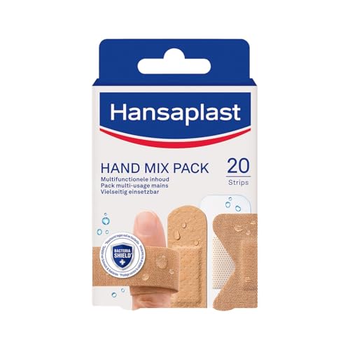HANSAPLAST - Pansements Mix-Pack Mains Prédécoupés - Déperlants, Imperméables & Souples - Pansements Universels - Petites Plaies - Pouvoir Adhésif Elevé...