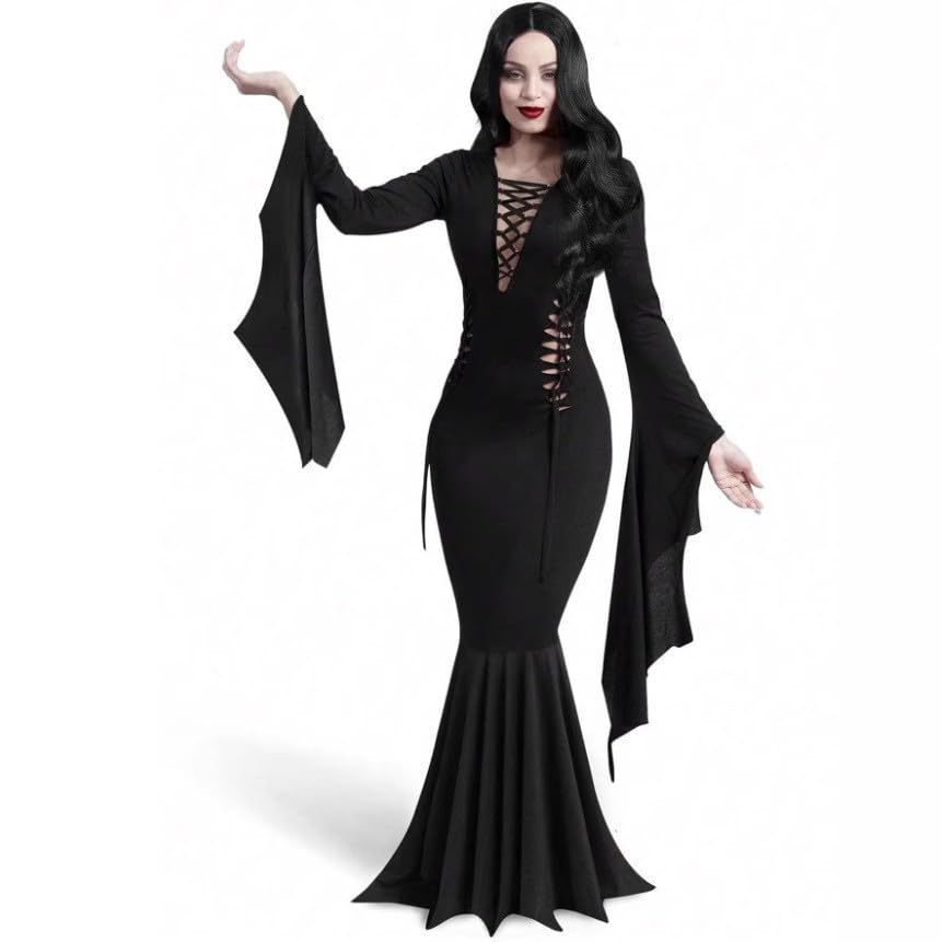 OIOLOYJM Morticia Addams Costume Women Renaissance Medieval Sexy Witch Vampire Gothic Halloween Costumes Woman 2025 Dresses