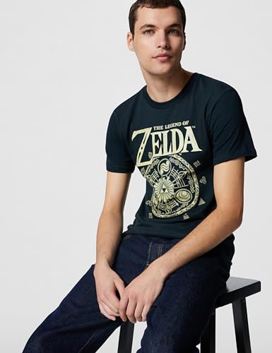 Nintendo Legend of Zelda Symbolic Circle T-Shirt Camiseta, Azul Marino, L para Hombre