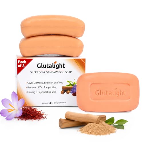 Image of Glutalight Glutathione Saffron & Sandalwood Soap - Tan Removal, Pack of 3