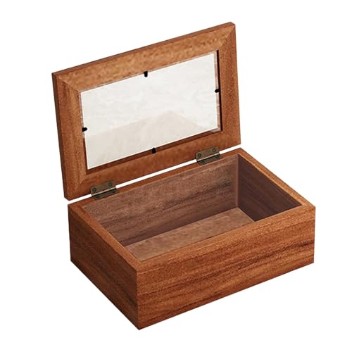 RadianceBiz Caja de Madera con Tapa de Cristal para Guardar Joyas, Antigua Y Resistente, Ideal para Guardar Objetos Diversos, Arte Y Pasatiempos, S