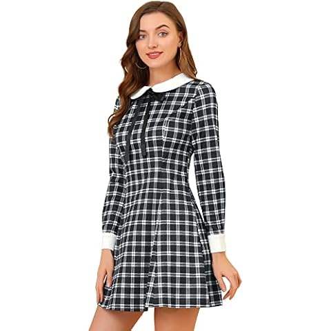 Allegra K Women's A-Line Plaid Dress with Collar Cover