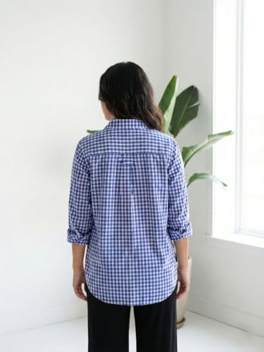 Image of OOMPH! Women Checked Smart Casual Shirt | Women's Gingham Check Shirts | Full Sleeve Button-Down Casual Westernwear for Women | Smart Fit Office Wear Top