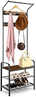 Multigot Coat Rack Stand, Metal Hall Tree Hat Rack with 8/9 Hooks and Adjustable Feet Pads, Freestanding Hallway Storage Organizer Unit for Living Room Bedroom Entryway (9 Removable Hooks)