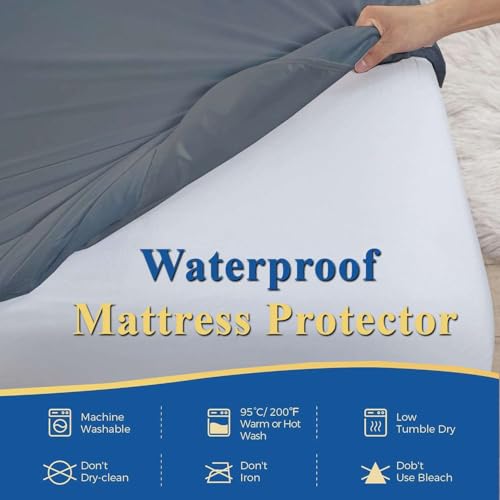 Image of Waterproof Soft Non-Woven Mattress Protector 72 x 84 Inch, Breathable Elastic Fitted Mattress Cover for 8 to 12 Inch Deep Mattress, Grey