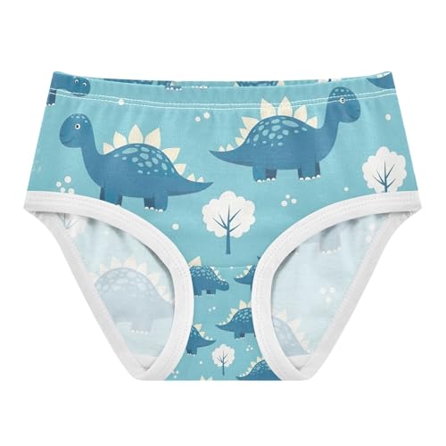 Girls Panties, Cute Blue Cartoon Dinosaurs Toddler Panties, Cotton Girls Underwear, 2T–8 Years